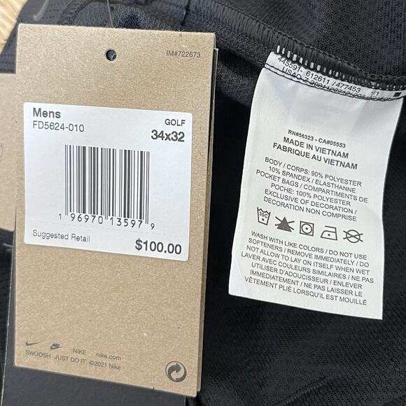 Nike Tour Repel Flex Slim Fit Golf Pants Mens 34x32 Black FD5624-010 NEW - Picture 8 of 9